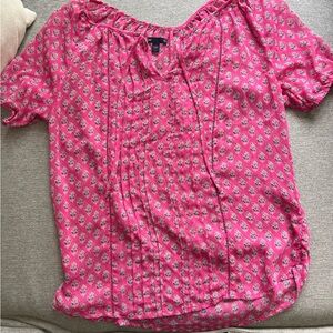 GAP Pink Ruched Short Sleeve Blouse with Mandarin Collar
